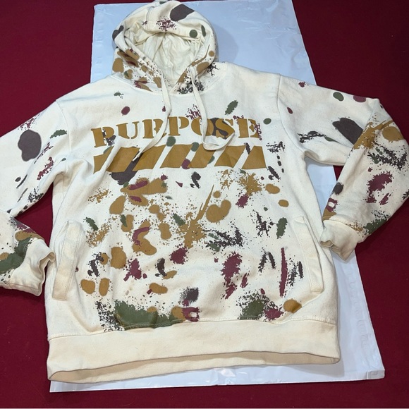 Paint Splatter HOODIE SWEATSHIRT FWRD DENIM purpose Tan Olive Pockets MEDIUM MEN - Picture 10 of 13